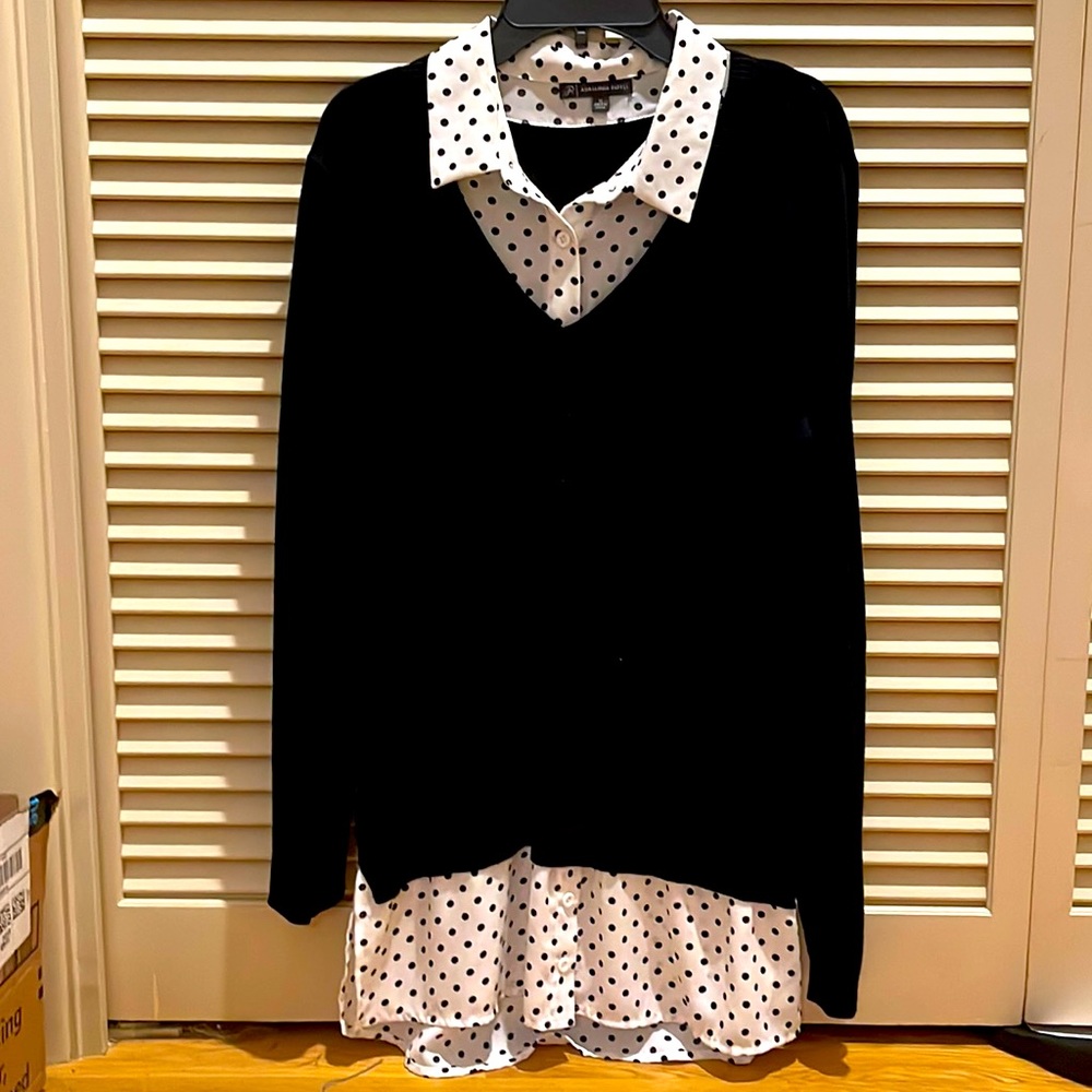 Gently used black top with white mock blouse